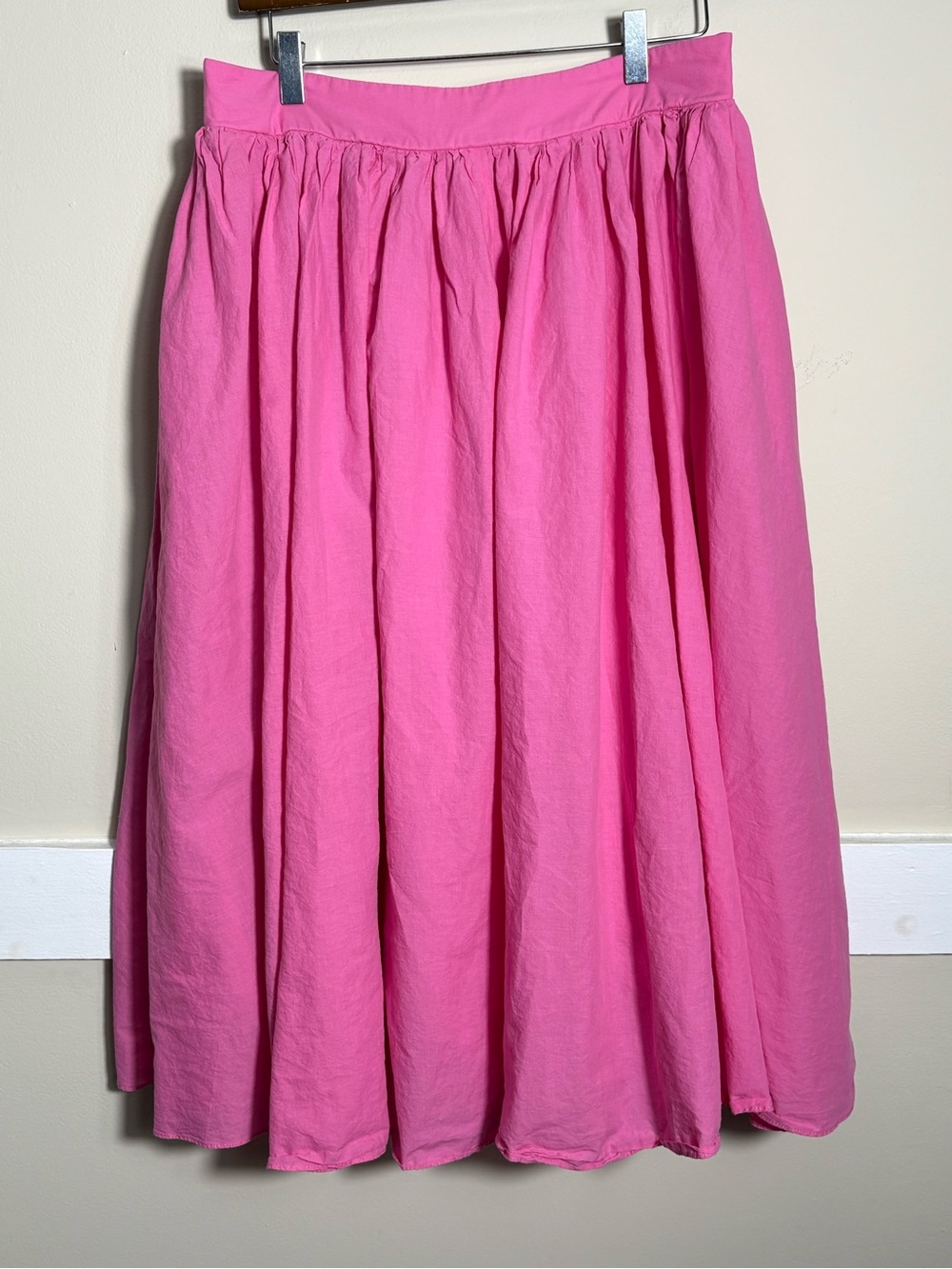 Farmers Market Pink Cotton Midi Skirt Full Gathered Cottagecore Lined L - Picture 2 of 9